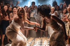 Grandmasterp_2_women_dancing_wildly_on_a_huge_chessboard_while__6f765c33-beba-40c2-86c7-de451157535d
